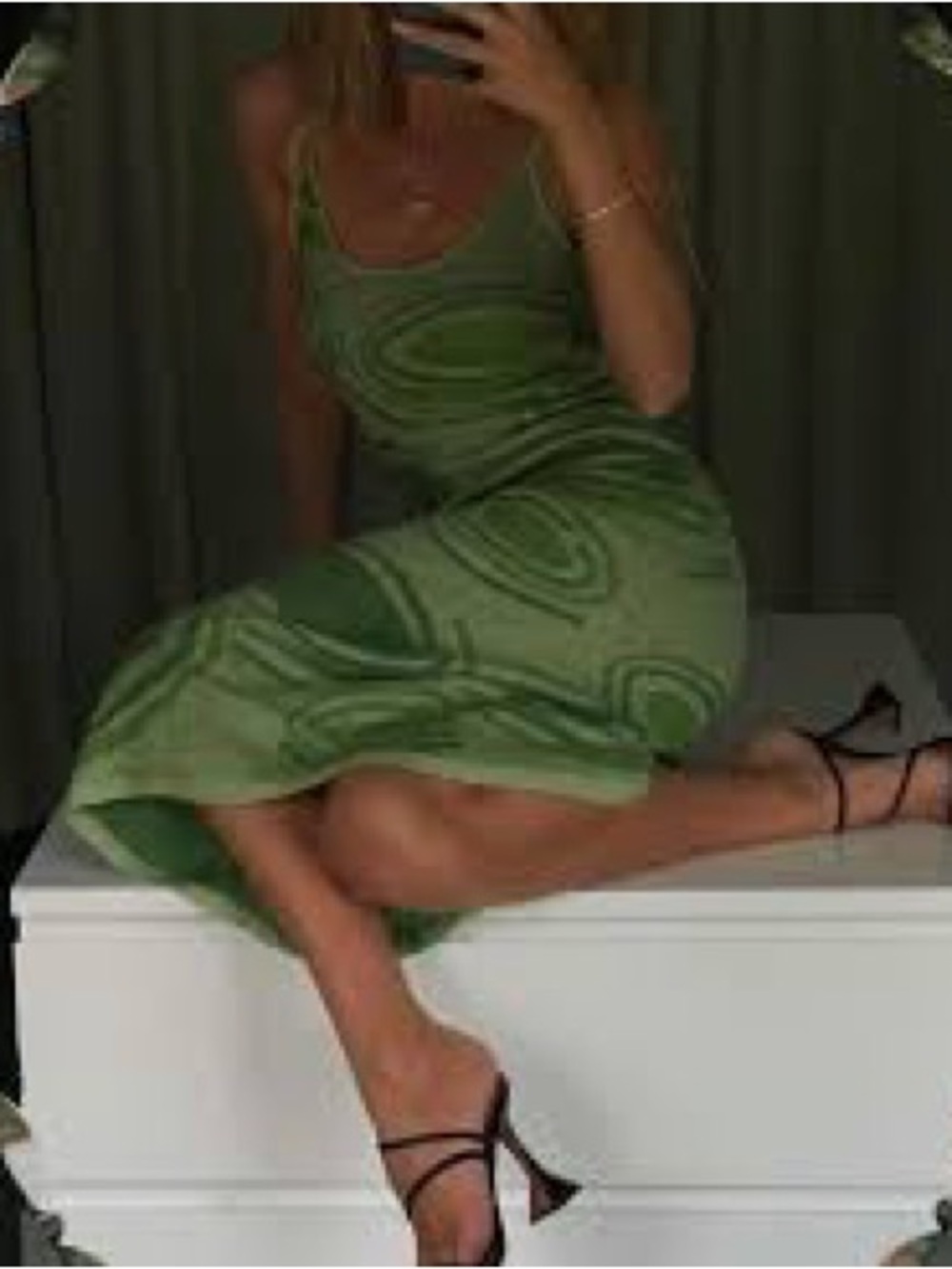 Green Patterned Slip Midi Dress - Women